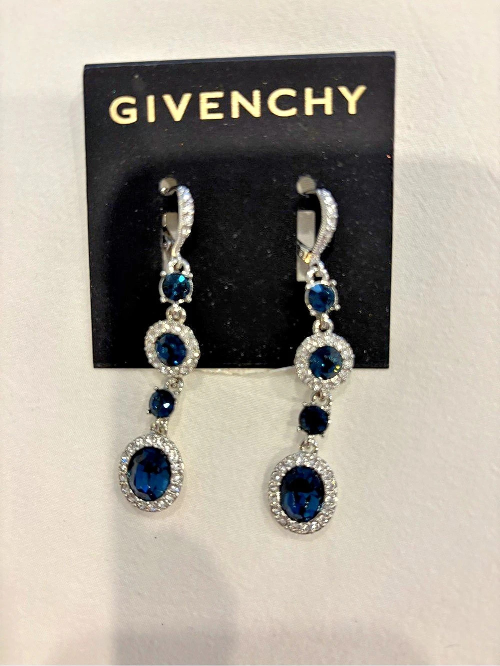 Givenchy Silver-Tone Blue Crystal Leverback Drop Earrings Blue & Silver Drop